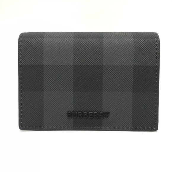 BURBERRY check Two fold Card Case Leather / PVC Black Unused